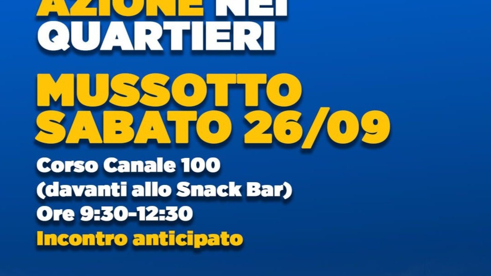 Azione nei quartieri: anticipato a questo sabato l’appuntamento al Mussotto